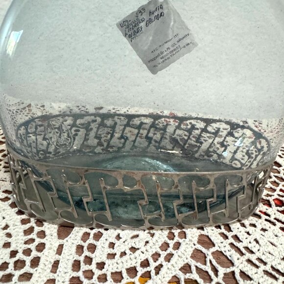 Duchamp Hand Blown Glass Decanter w/Nickel Plated Base and Cork Lid - Picture 4 of 12